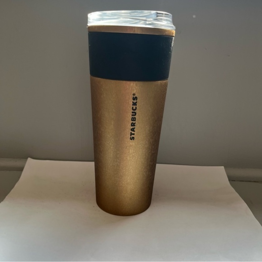 Starbucks Fall 2021 Gold Marble Black Grip Stainless Steel Tumbler 16oz